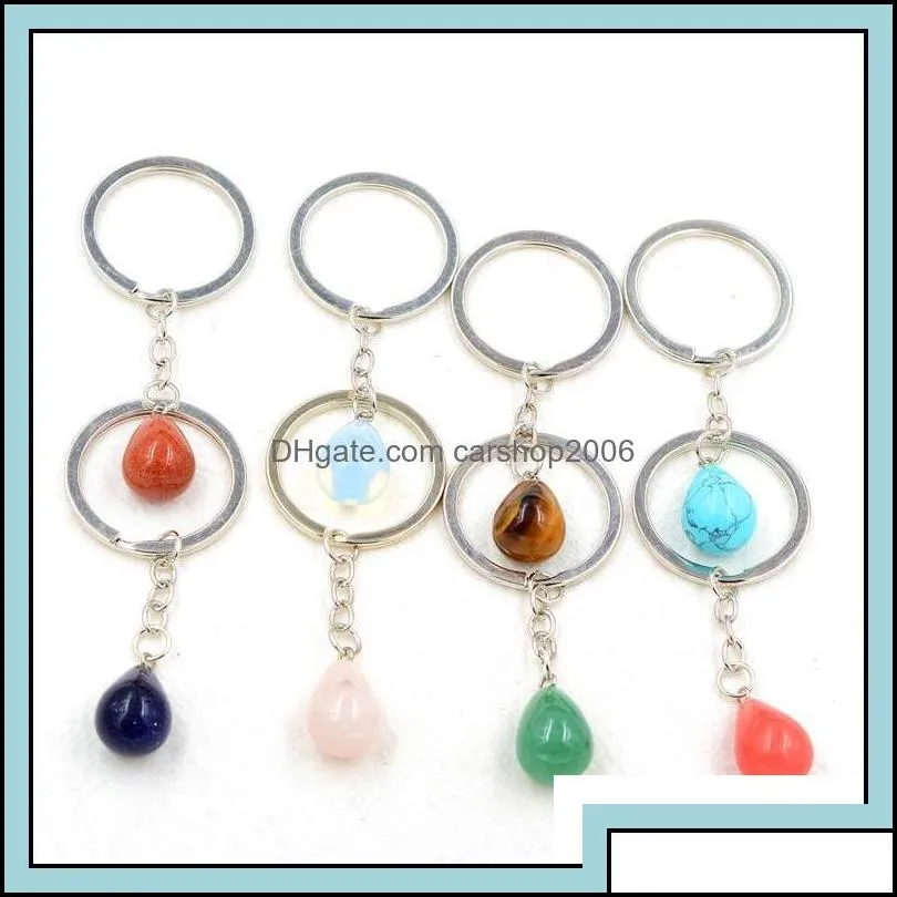 key rings fashion waterdrop natural stone pendant keychain quartz pink crystal chains accessories drop delivery 2021 jewel carshop2006