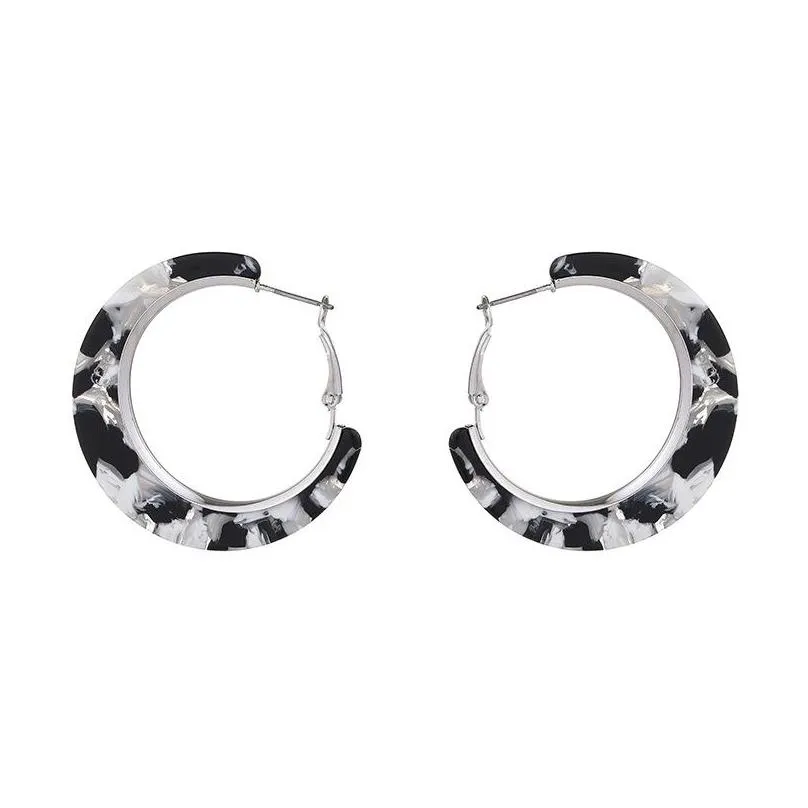 fashion big circle plated silver acrylic hoop earrings for women girls geometric colorful resin drop earring jewelry 447 d3