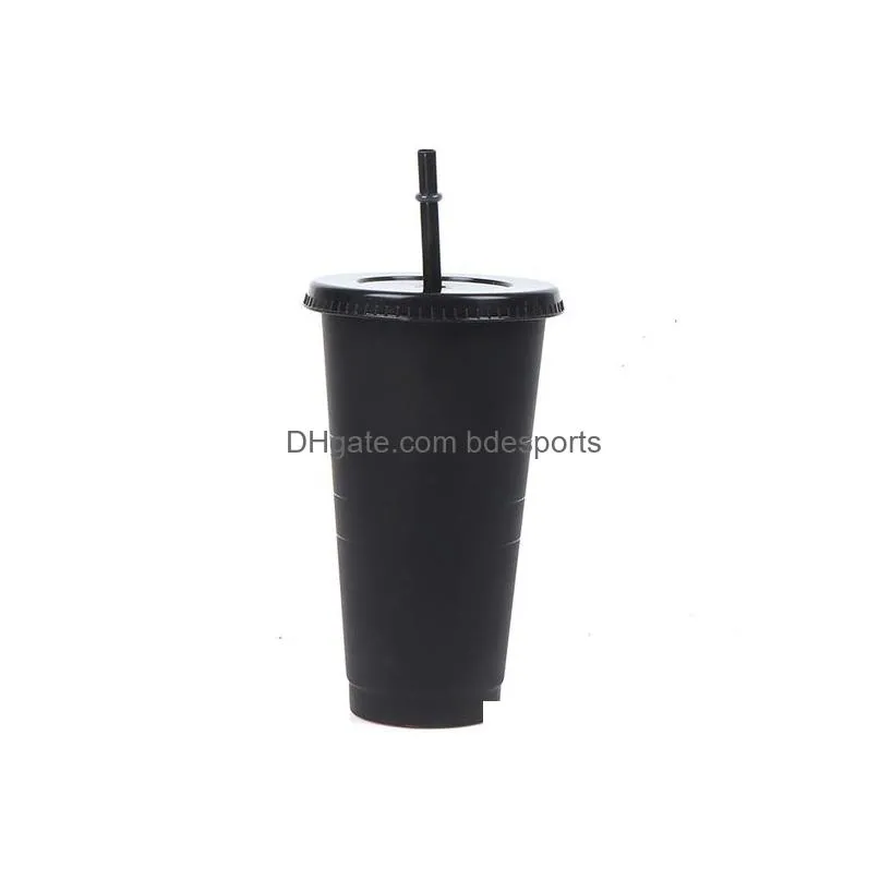 mugs 710ml black and white straw lid color changing coffee cup reusable plastic scrub inventory wholesale