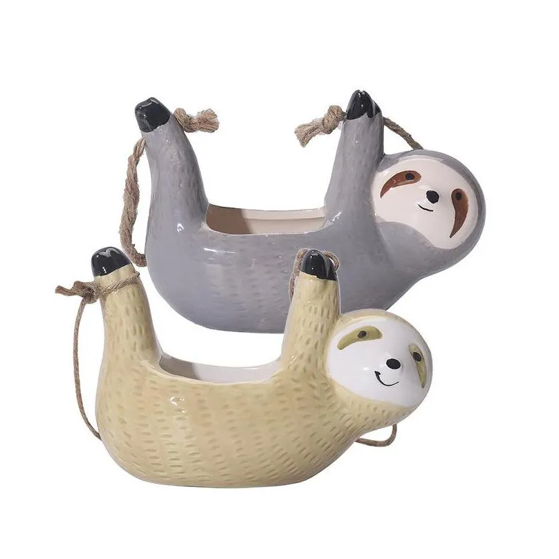 ceramic sloth hanging succulent planter cute animal small plant pot for cactus air plants flowers herbs garden decoration 1427 v2