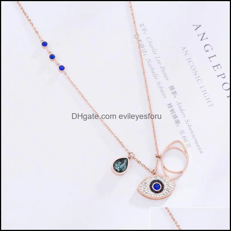 blue evil eye necklace titanium steel rose gold pendant necklaces fashion girl jewelry gift simplicity party 9an q2