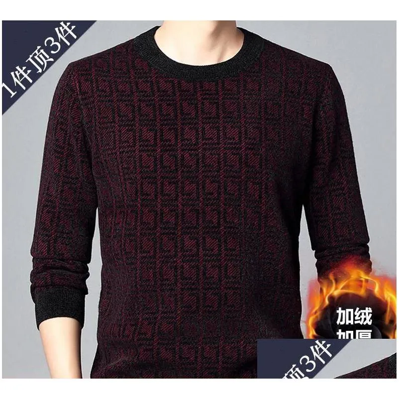 mens designers sweaters plush velvet thicken oversize 8xl knitted round neck sweater mens pullover fashion full body geometric pattern printed warm