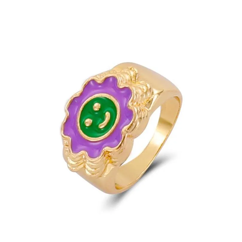 colorful love heart wedding rings for women sweet sunflower drip oil enamel metal gold finger ring couple jewelry 172 d3