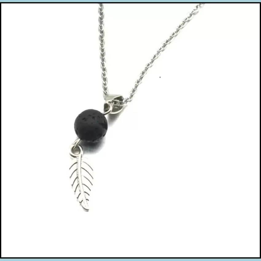 pendant necklaces aromatherapy essential oil diffuser necklace black lava rock stone bead volcano leaf charms stainless stee sexyhanz