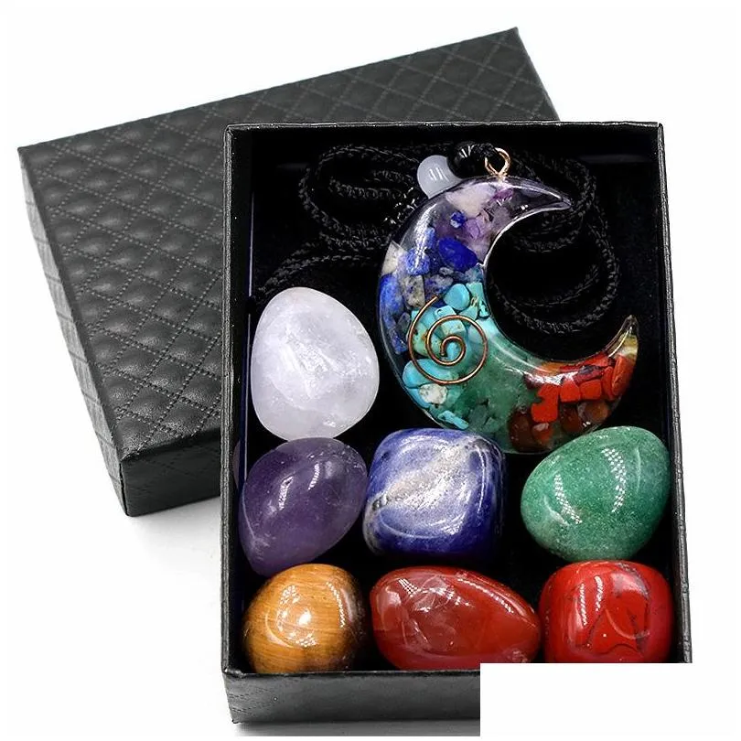 stone loose beads jewelry 7 chakra set reiki natural stone resin ornaments moon pentagram irregular rock yoga energy bead healing art craft 937