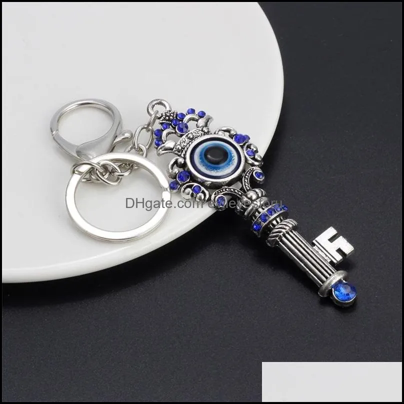  unique blue crystal key ring jewelry good quality turkey evil eye alloy keychain charm kids gifts 1253 b3