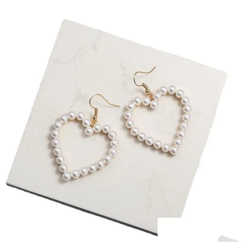 lovely dangle earrings for women geometry heart simulated pearl earring wedding jewelry 211 d3