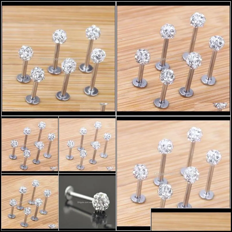 labret piercing drop delivery 2021 stud 20pcs/lot 6/8/10/12mm clear shamballa ball cz gem disco body jewelry lip ring labret bar