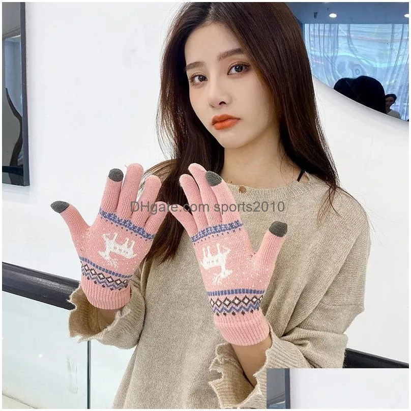 christmas decorations rimiut fashion knit thick gloves touch screen mens and womens christmass deer print warm autumn winter full finger