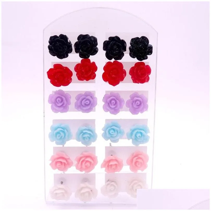 fashion multicolor resin glittering rose earring flower stud earrings for women mix colors c3