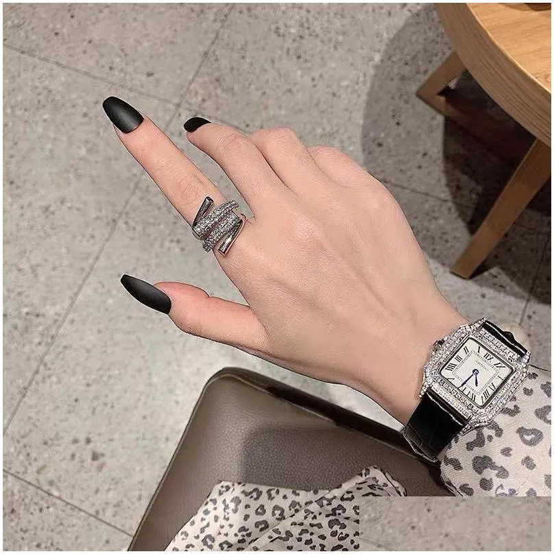 exaggerated design silvery wedding rings zircon cross for woman korean fashion jewelry gothic party girls adjustable ring 191 d3