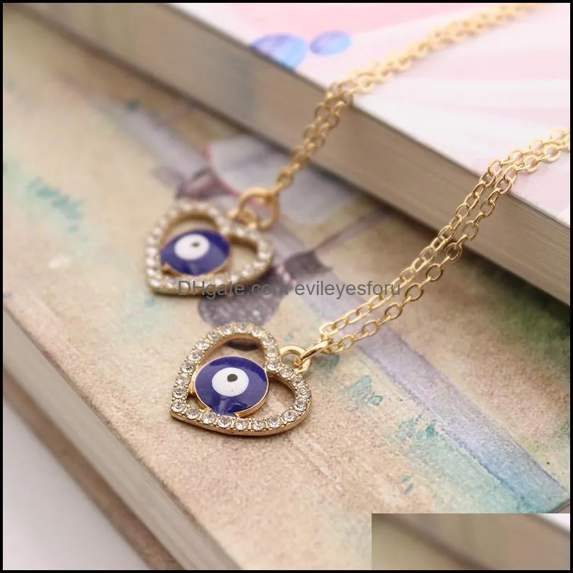s2302 fashion jewelry turkish symbol evil eye necklace rhinstone heart blue eyes pendant necklaces c3