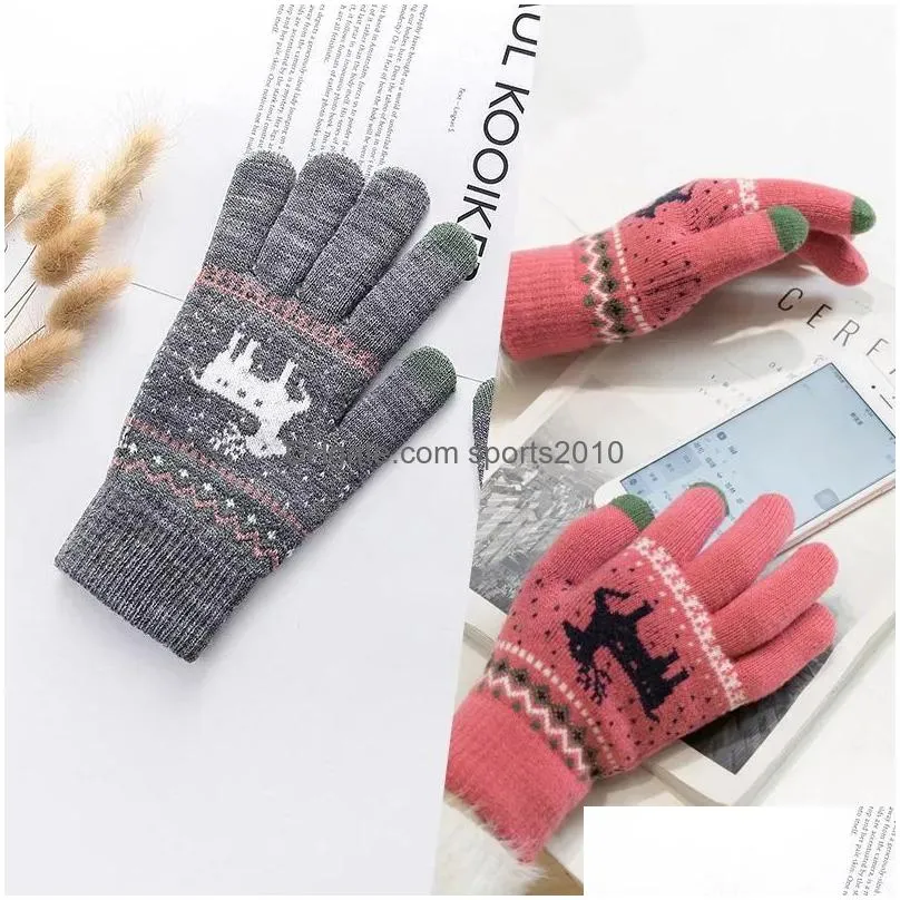 christmas decorations rimiut fashion knit thick gloves touch screen mens and womens christmass deer print warm autumn winter full finger