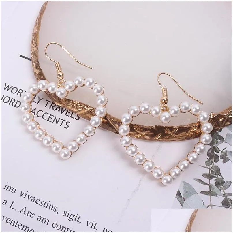 lovely dangle earrings for women geometry heart simulated pearl earring wedding jewelry 211 d3