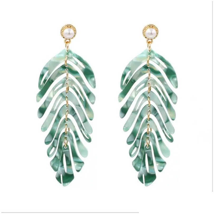 dangle earrings for women girls fashion cute beautiful leaf feather geometry colorful trend acetate board earring 246 d3