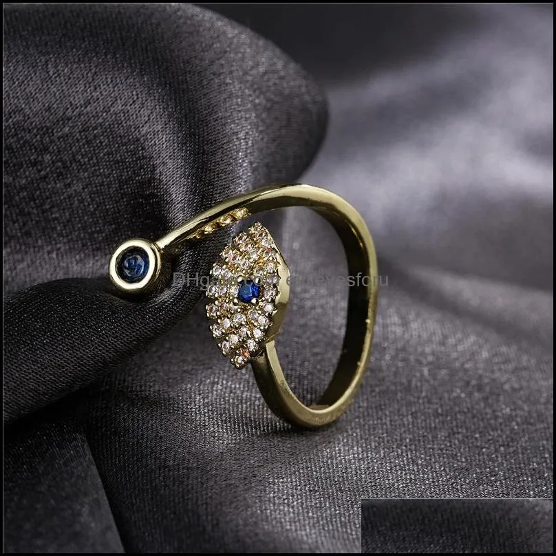 s2458 fashion jewelry evil eye ring womens inlaid zircon opening adjustable blue eyes rings c3