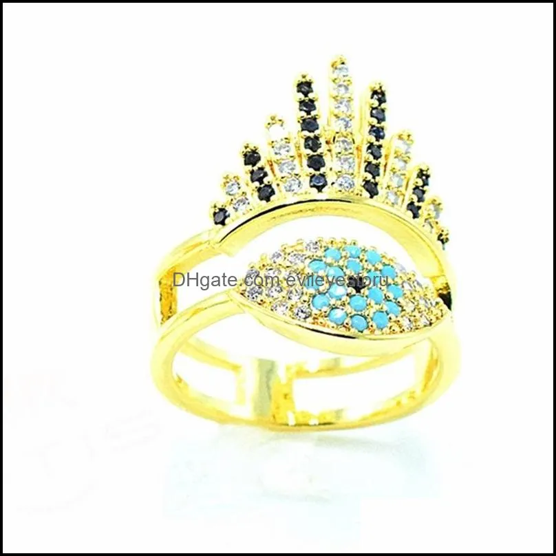 cluster rings bohemian rainbow evil eye rhinestone crown for women ladies vintage finger ring party dance jewelry gift 3754 q2