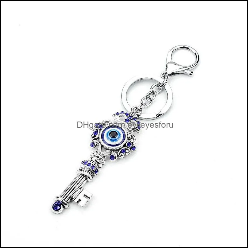  unique blue crystal key ring jewelry good quality turkey evil eye alloy keychain charm kids gifts 1253 b3