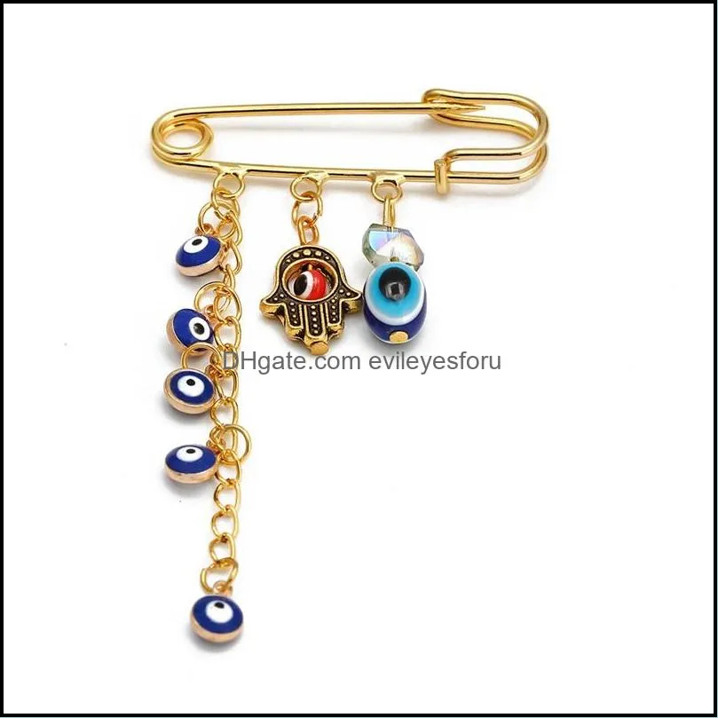 creative lucky eye blue turkish evil eyes brooches pin for women men dropping oil flower crown star hamsa hand charm fashion jewelry