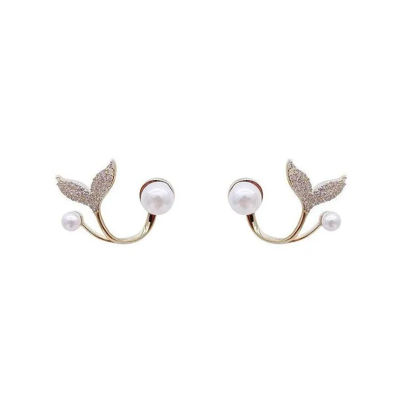 vintage water drop leaf heart metal gold stud earrings for women 2022 trendy simple fishtail pearl ear studs butterfly earring korean jewelry 1 5qy