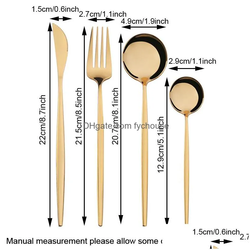 4 colors western dinnerware durable stainless steel flatware knife fork soup dessert ice cream spoon cutlery golden tableware home restaurant