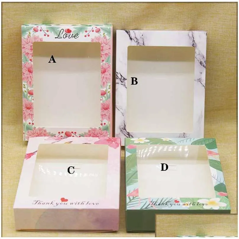 package box with window diy handmade gifts box with window marbling flower pattern kraft candy boxes 186 n2