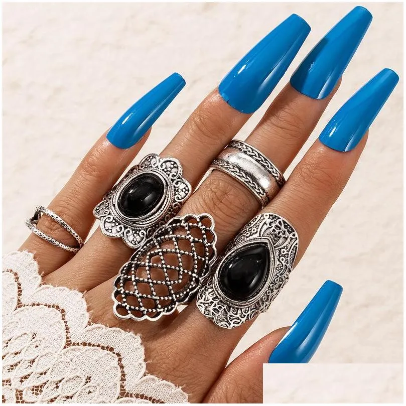gothic mixed wedding rings set cherry blossom snake geometry ring women personality vintage jewelry 469 d3