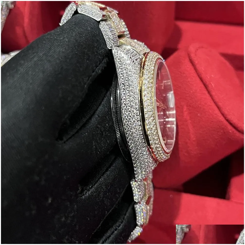 diamond watch high quality iced out watch full functional work automatic movement 42mm silver two stones waterproof 904 stainless frameless set cz sapphire