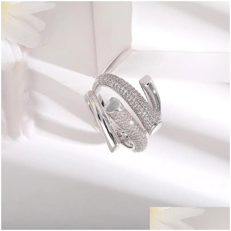 exaggerated design silvery wedding rings zircon cross for woman korean fashion jewelry gothic party girls adjustable ring 191 d3