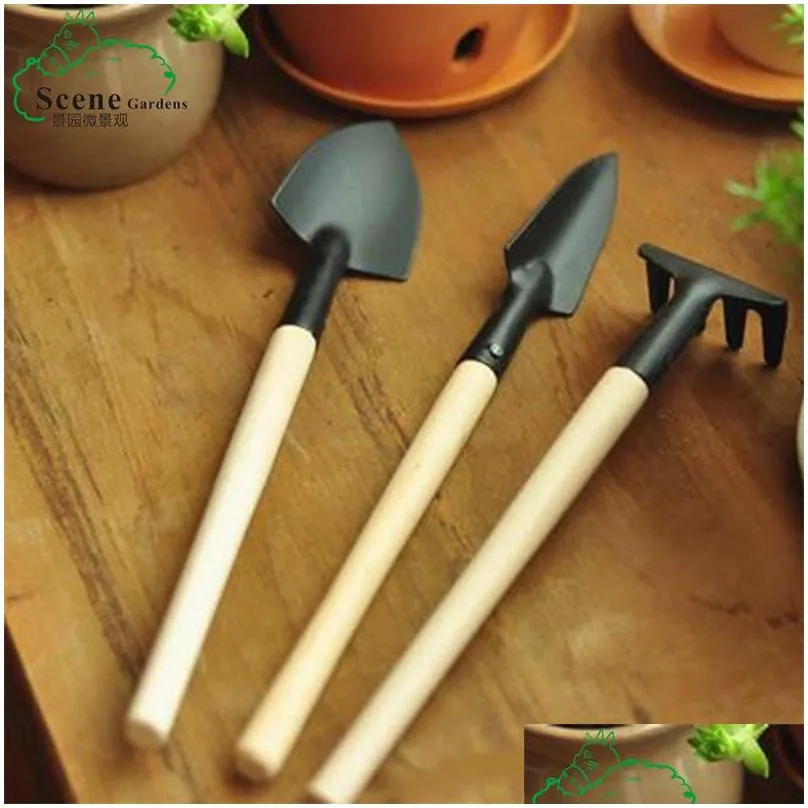 3pcs/set mini garden supplies tools akeaddspadeaddshovel for fairy miniatures terrarium figurines tool 367 s2