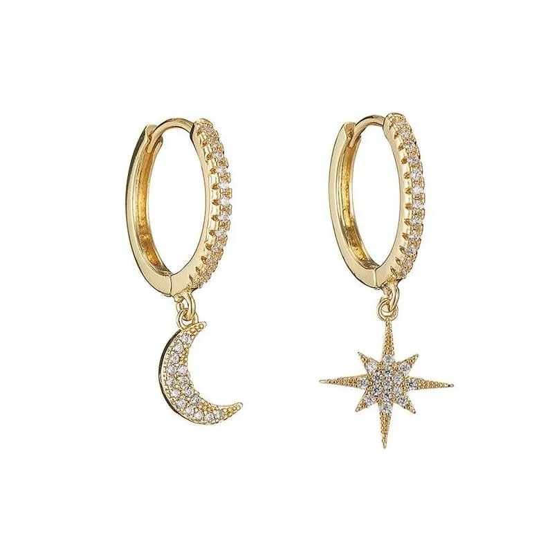 fashion cubic zircon gold star moon dangle earrings hip hop hoop earrings for women man jewelry gift 251 d3