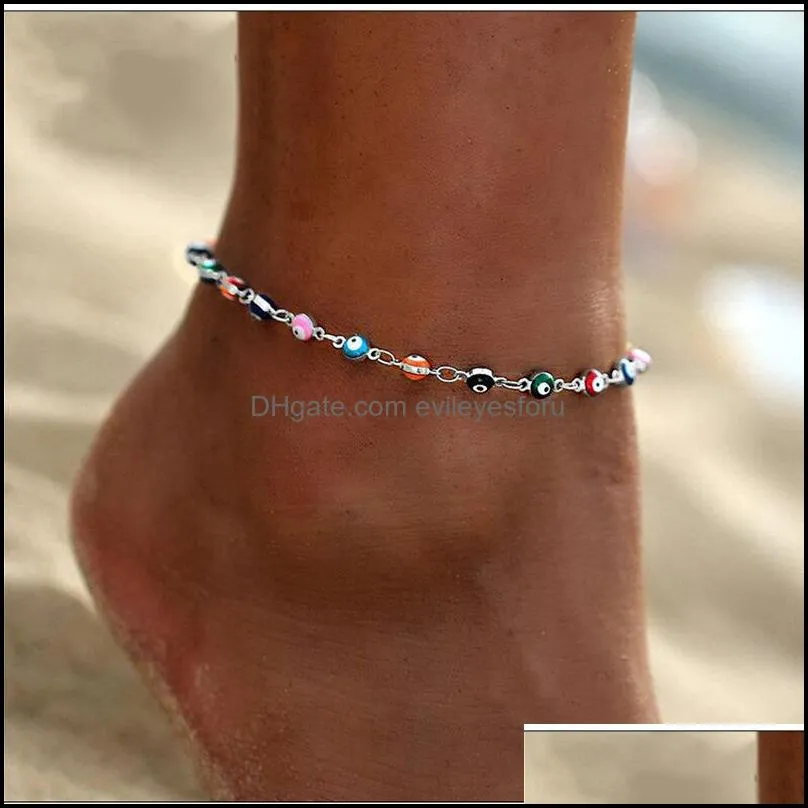 retro anklet evil eyes fashion metal water drop tassels jewelry womens ankle bracelets beach summer ornaments 3 5ld k2