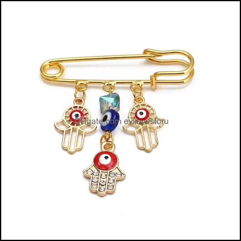 creative lucky eye blue turkish evil eyes brooches pin for women men dropping oil flower crown star hamsa hand charm fashion jewelry