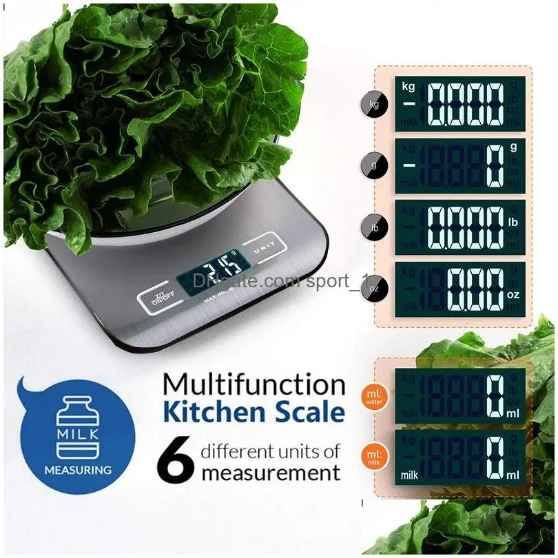digital kitchen scale 5kg/10kg food multifunction 304 stainless steel balance lcd display measuring gram ounce cooking baking inventory