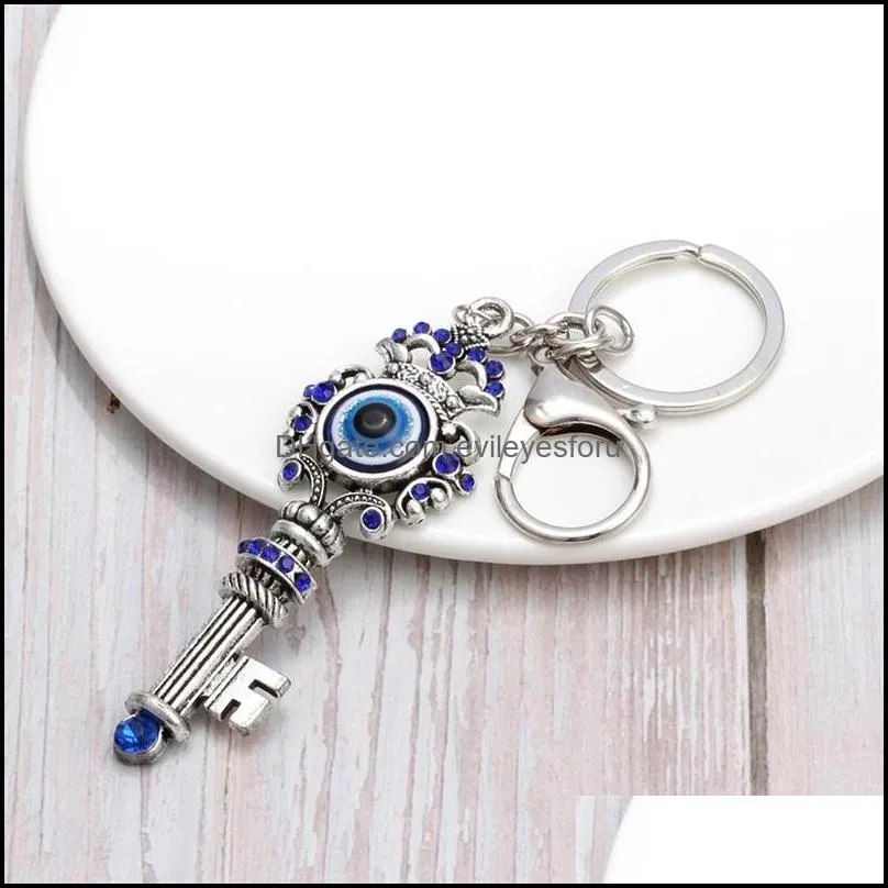  unique blue crystal key ring jewelry good quality turkey evil eye alloy keychain charm kids gifts 1253 b3