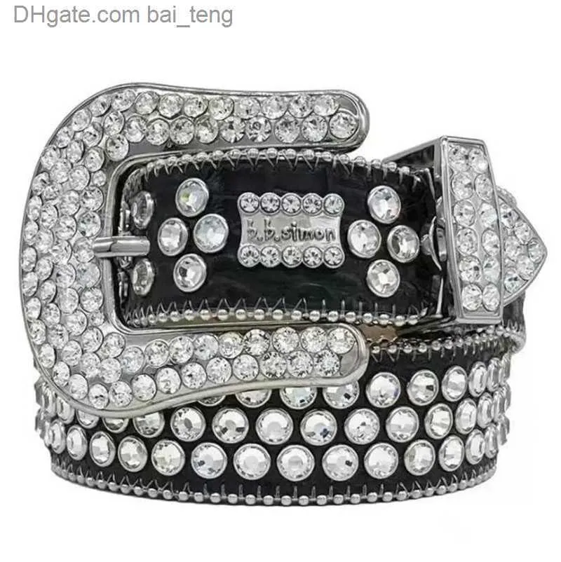 2022 Designer Bb Belt Simon Belts for Men Women Shiny Diamond Belt on Black Blue White Multicolour with Bling Rhinestones as Gift Baiteng
