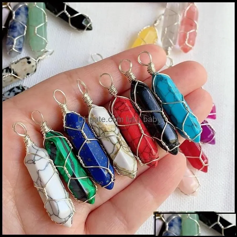 pendant necklaces natural stone crystal pendant gold sier wire wrap pendum reiki healing chakra mticolor quartz purple ameth lulubaby