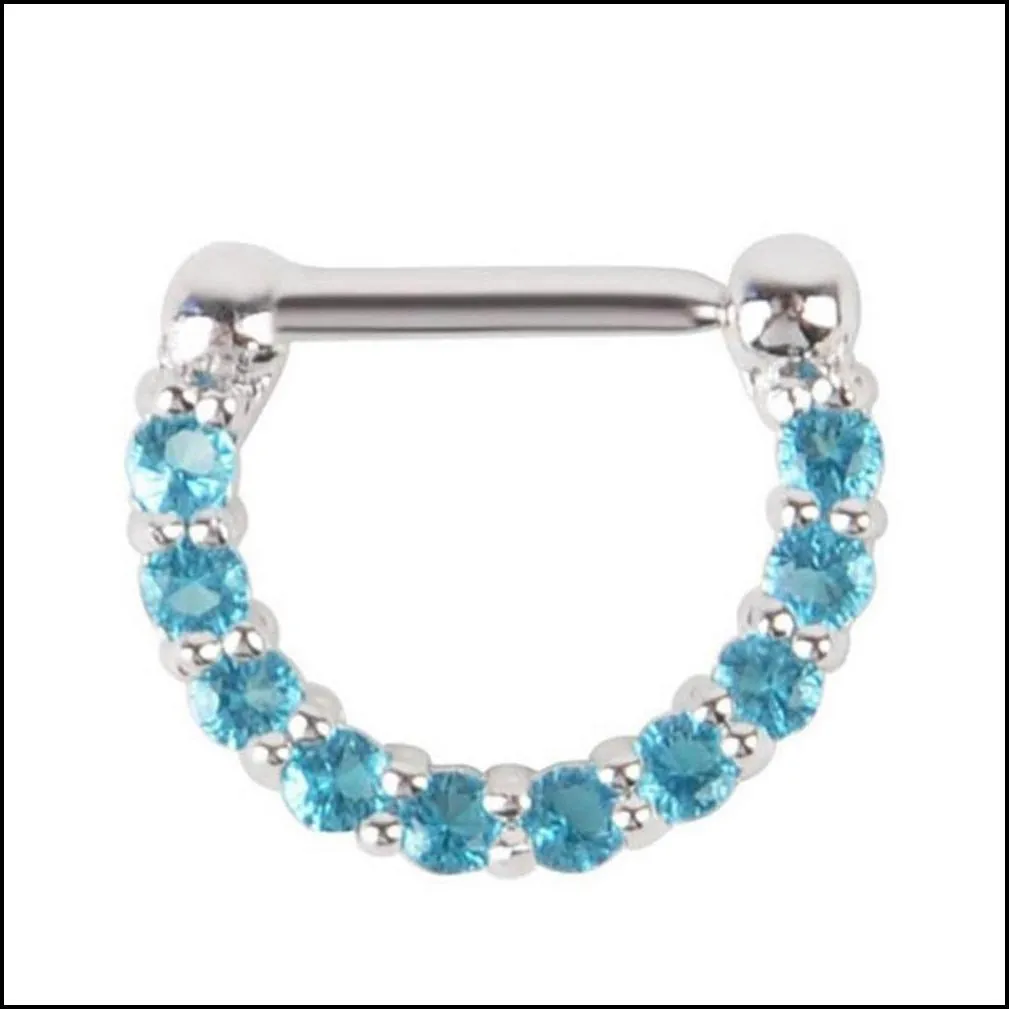 30pcs rhinestone crystal nose hoops unisex surgical steel cz septum clicker nose ring piercing body jewelry gveyn