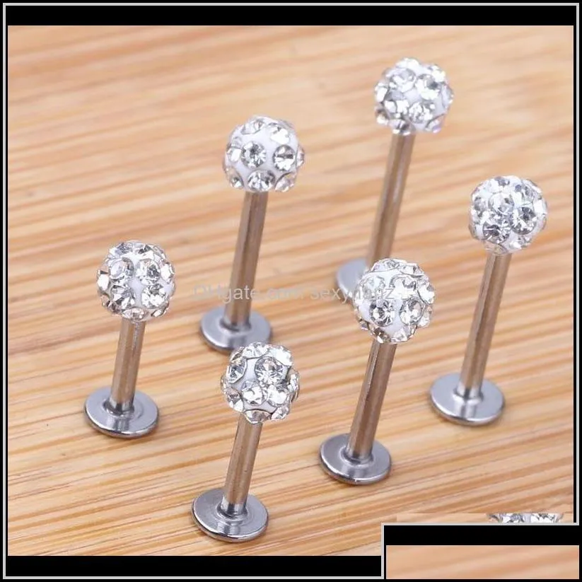 labret piercing drop delivery 2021 stud 20pcs/lot 6/8/10/12mm clear shamballa ball cz gem disco body jewelry lip ring labret bar