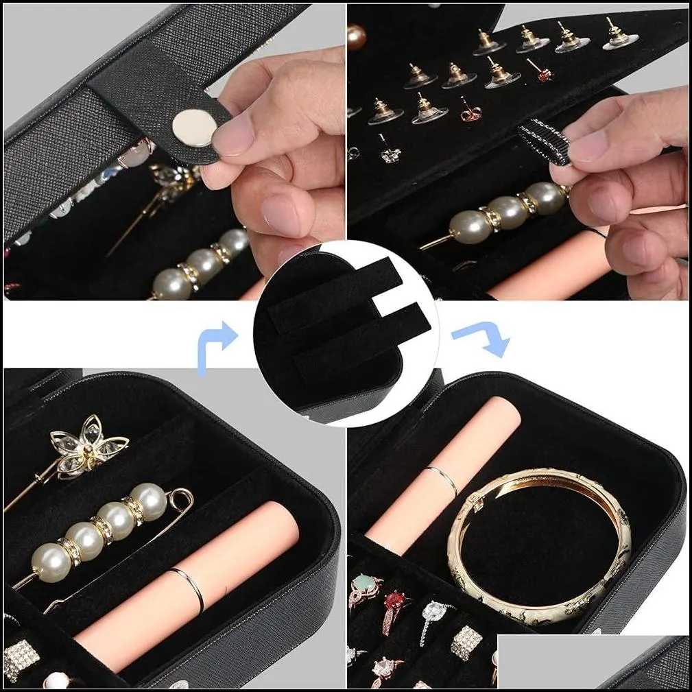 travel jewelrys organizer case bangle bracelet small jewelry box pu leather necklace earrings women portable jewellery storage holder