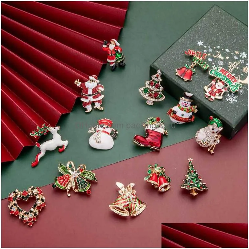 2022 christmas brooch elk highgrade alloy dripping oil christmas tree snowman bell pin decoration