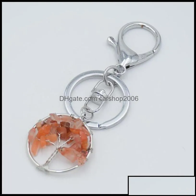 key rings natural crystal stone ring tree of life pendant handmade keychains holder for women girl car bags access carshop2006 dhgvy