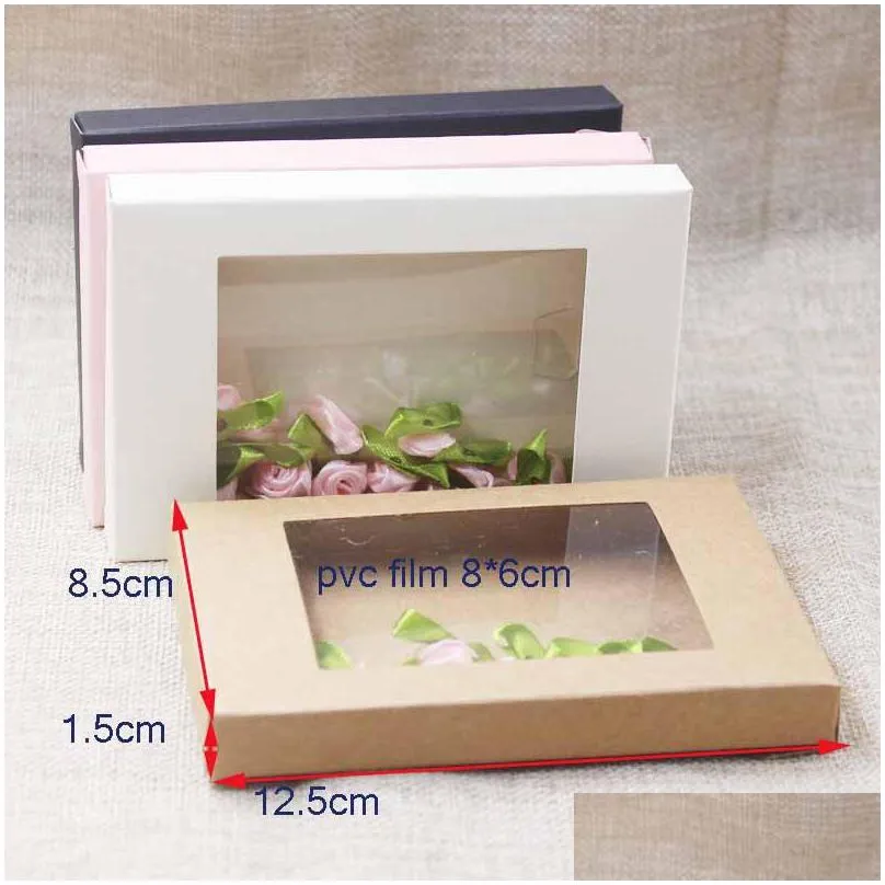 kraft paper gift packaging box 12.5x8.5x1.5cm wedding birthday food snacks packaging box with pvc window 254 n2