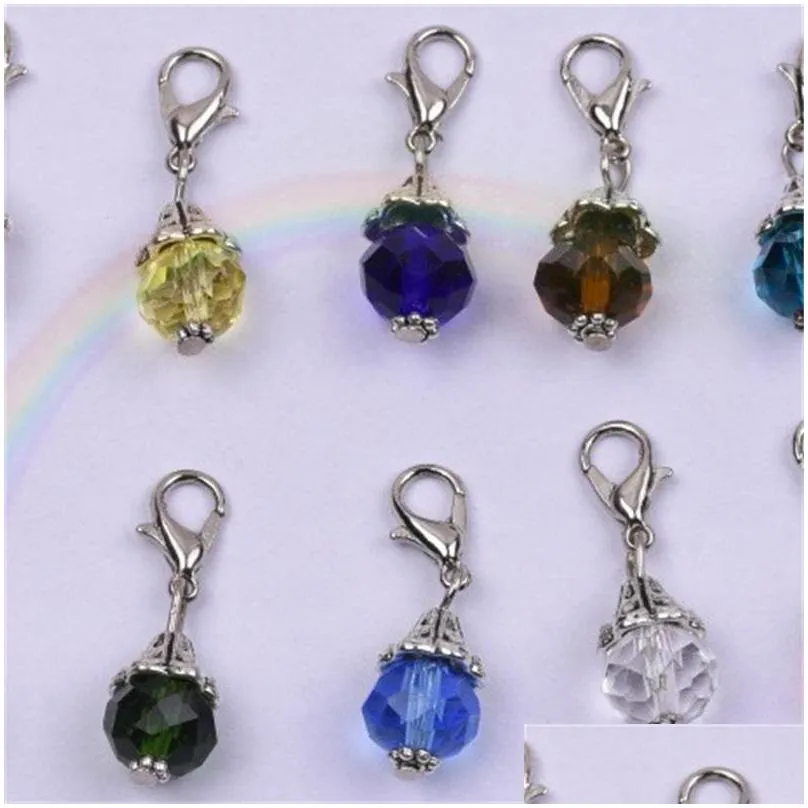 100pcs colorful birthstone crystal dangle charms lobster clasp charms for glass floating lockets 932 d3