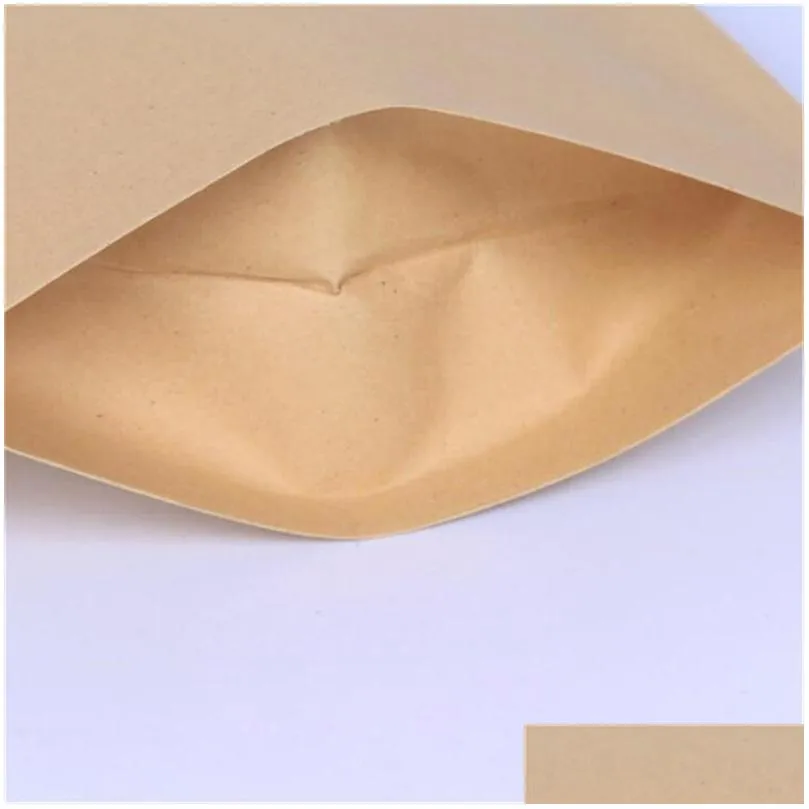 11 sizes brown kraft paper standup bags heat sealable resealable zip pouch inner foil food storage packaging bag with tear notc 4 l2