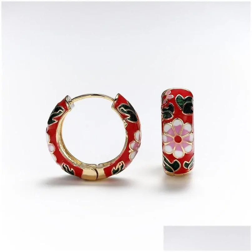 vintage enamel flower small stud earrings trendy geometric statement round circle huggie earring fashion jewelry 83 d3