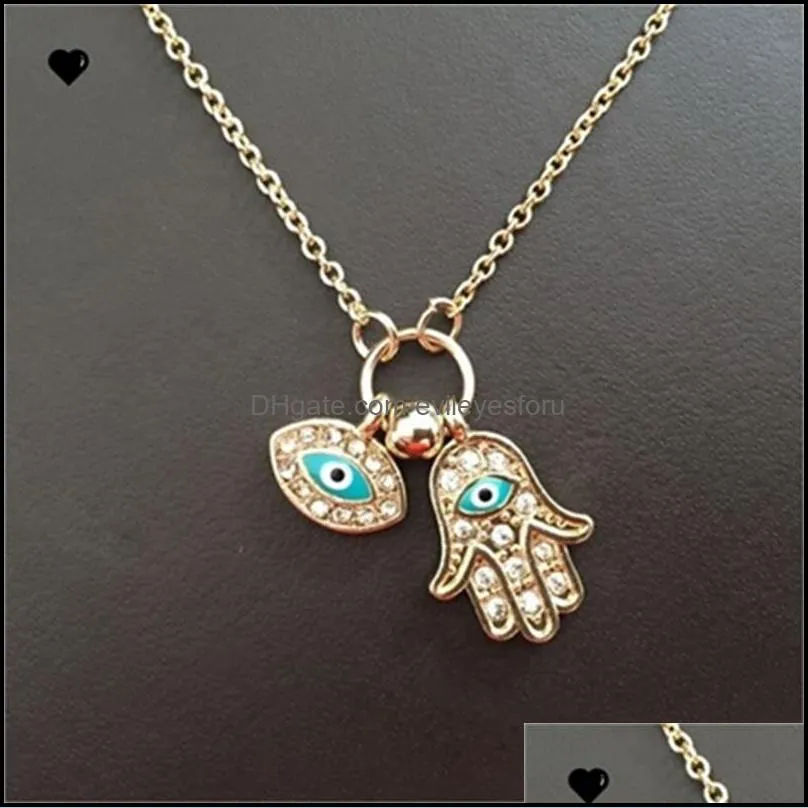 gold chain necklace turkey blue evil eye necklace hamsa hand fatima palm pendant necklaces 20 n2