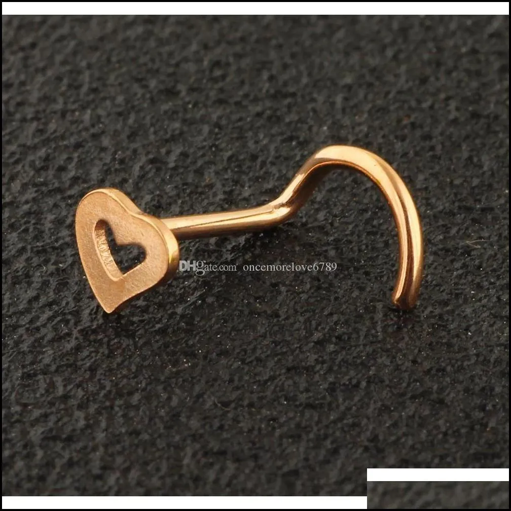 surgical steel heart nose stud rings screw bend piercing jewelry women nose pin uoxtw