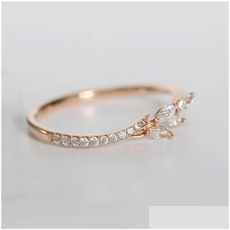  pattern flowers ring plating rose gold silver color micro cubic zirconia tail ring fashion womens accessories jewelry gift 5627
