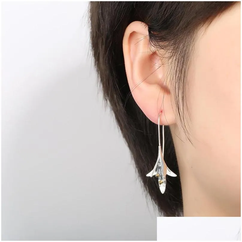  long flower pendant earrings for women design lovely girls christmas gift statement jewelry 433 d3